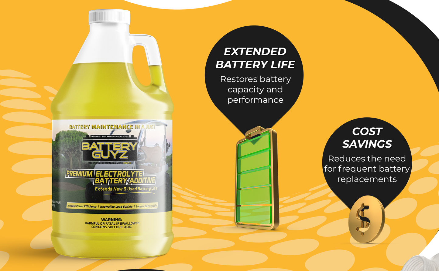 Desulfator to Extend and Renew Battery Life - Golf Cart Batteries - Battery Acid Refill - Battery Restorer - 48v/12v/8v/6v Battery and All Lead Acid Batteries - 1 Gallon US (3.78 L) As Seen On TV