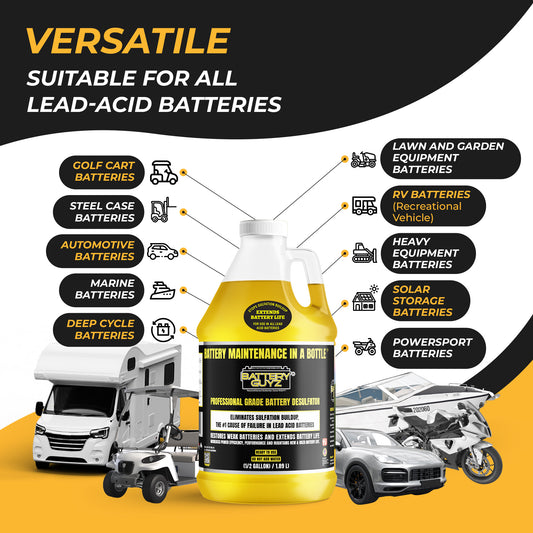 Desulfator to Extend and Renew Battery Life - Golf Cart Batteries, Motorcycles, Lawnmowers, Snowmobiles, Jet Skis - 48v/12v/8v/6v and All Lead Acid Batteries - 1/2 Gallon (1.90 L), As Seen On TV