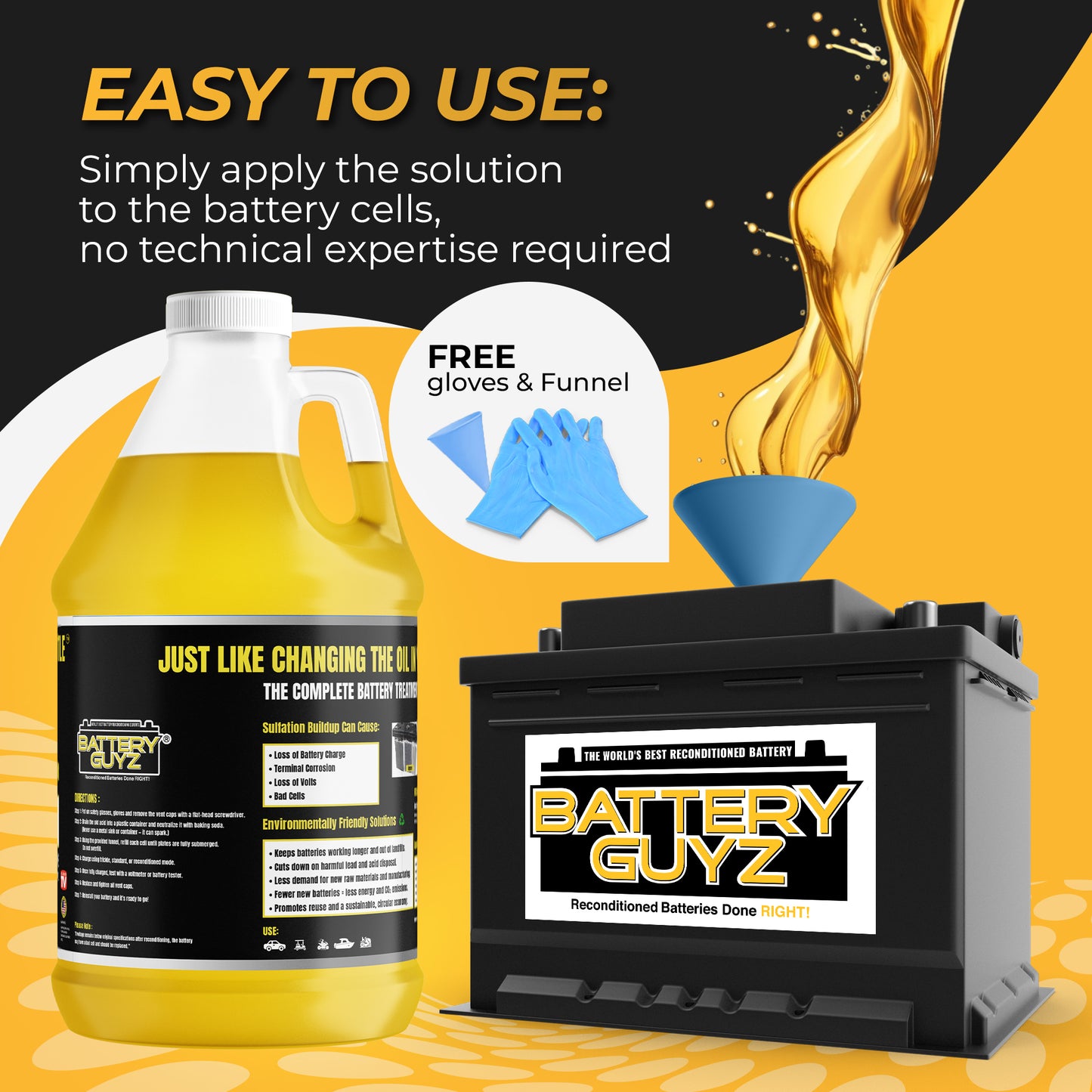 Desulfator to Extend and Renew Battery Life - Golf Cart Batteries - Battery Acid Refill - Battery Restorer - 48v/12v/8v/6v Battery and All Lead Acid Batteries - 1 Gallon US (3.78 L) As Seen On TV